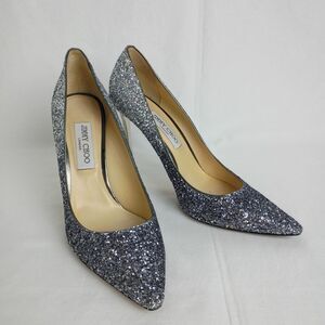 Women’s Jimmy Choo Romy Silver Glitter Heels Point Toe Size 42